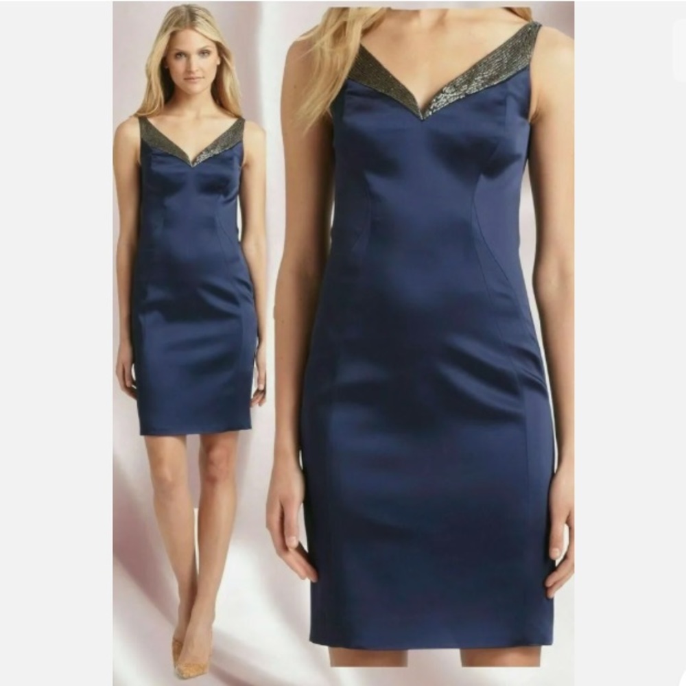 Elie Tahari Navy Blue Dress with Black Accents